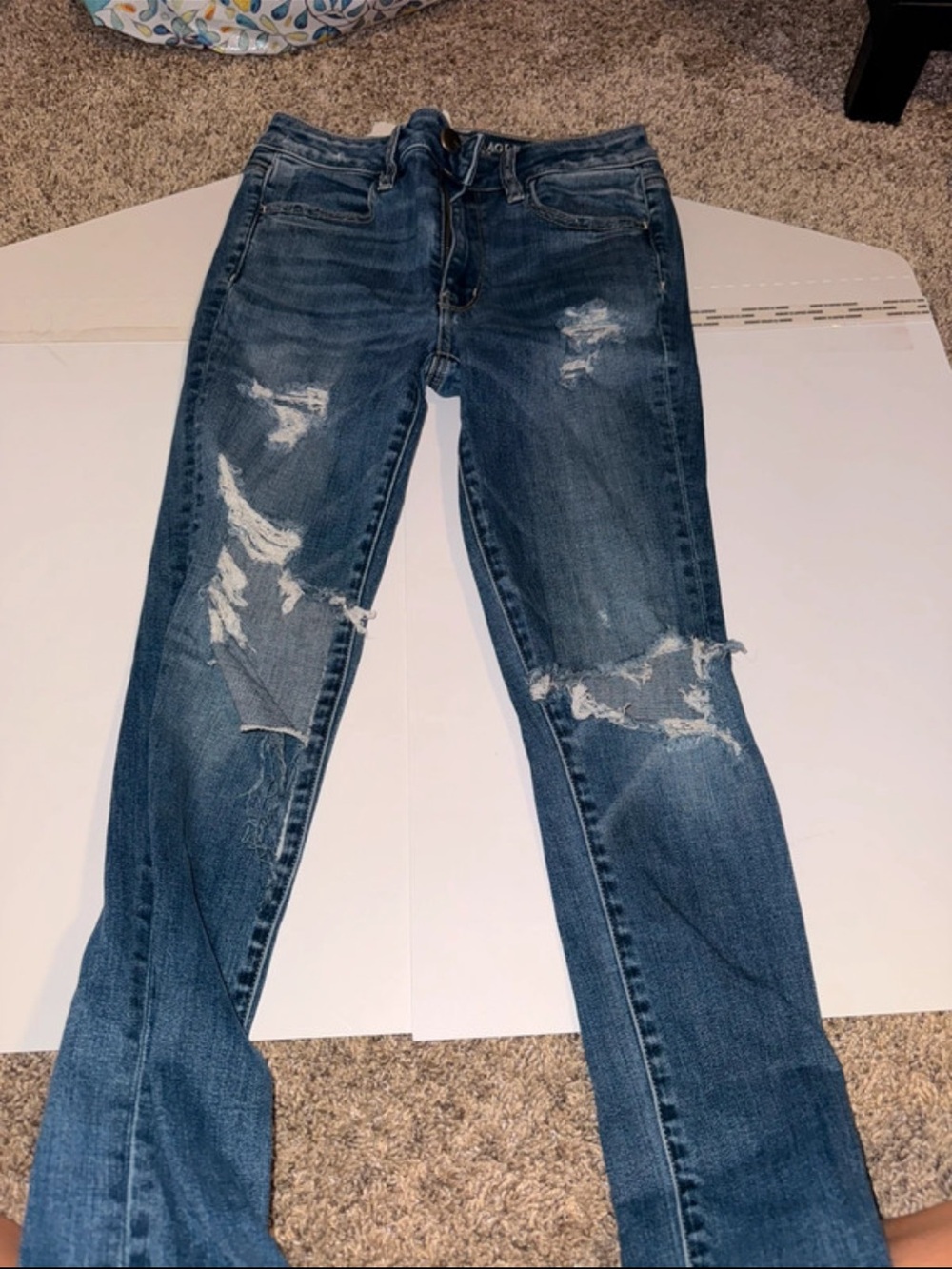 American Eagle Outfitters Distressed Dark Blue Skinny Jeans